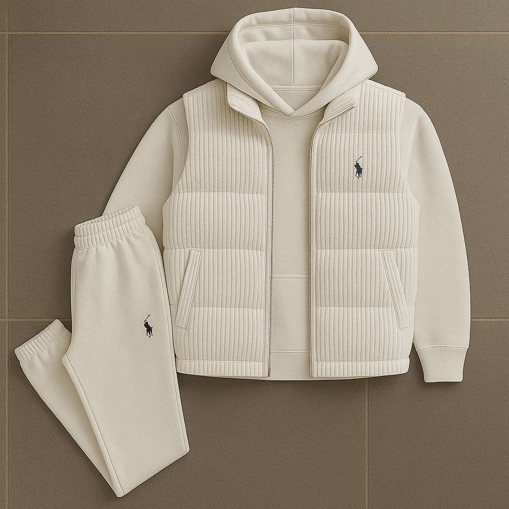 Hoodie, Quilted Vest & Pants Set