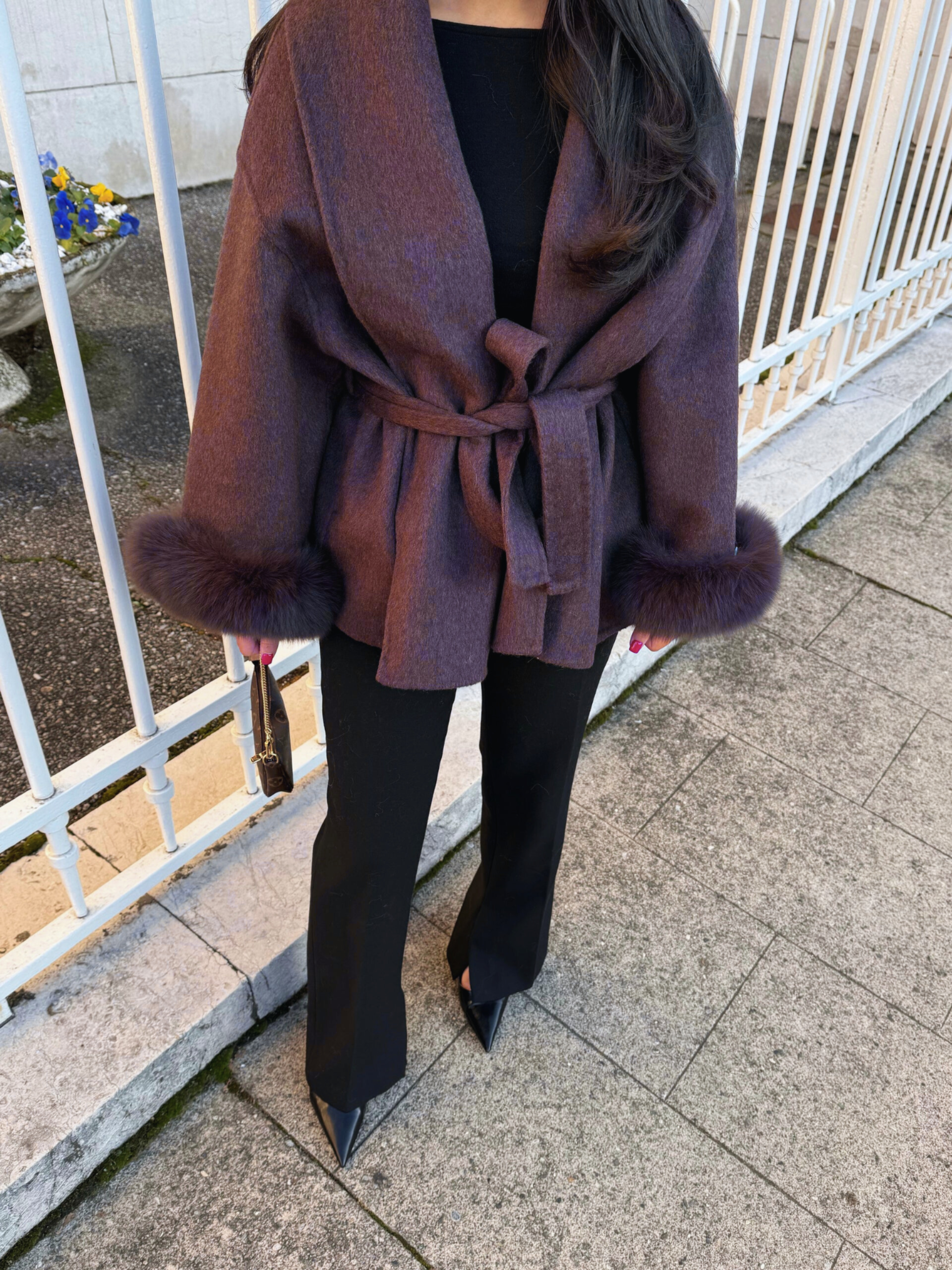 Coat with Faux Fur Belt