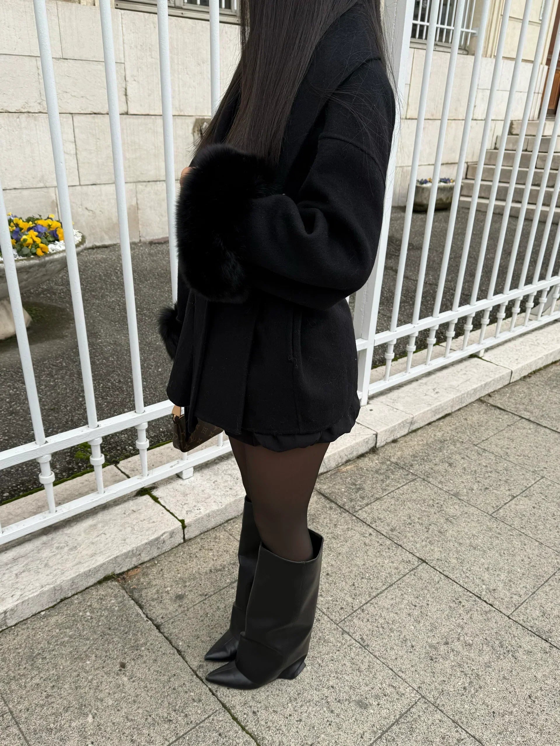 Coat with Faux Fur Belt