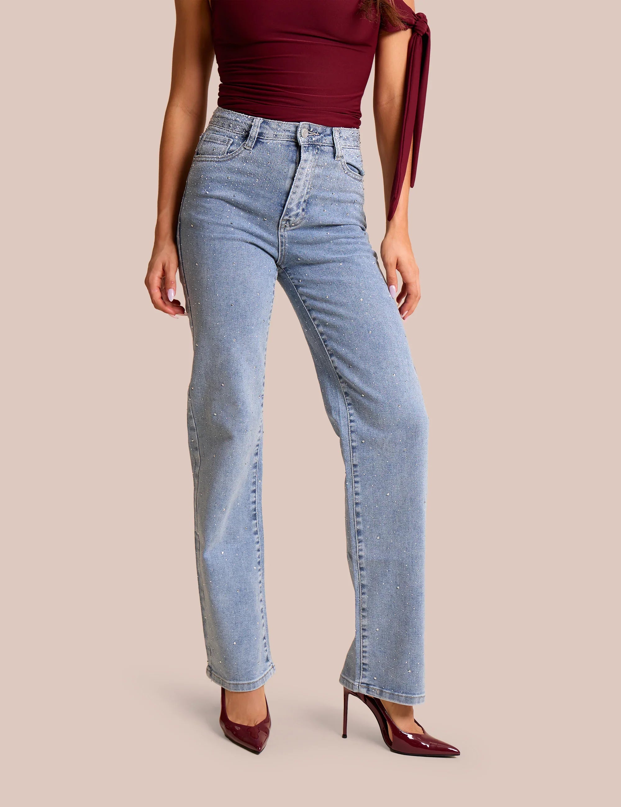 Rhinestone Straight Leg Jeans