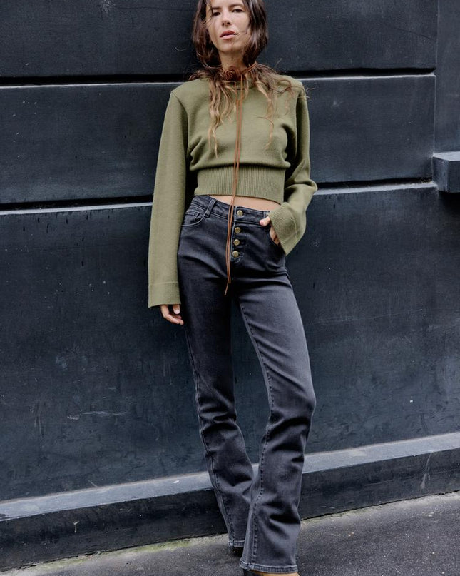 Cropped Knit Sweater with Wide Sleeves