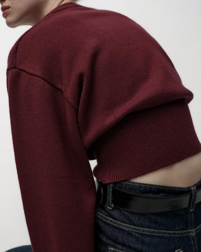Cropped Knit Sweater with Wide Sleeves