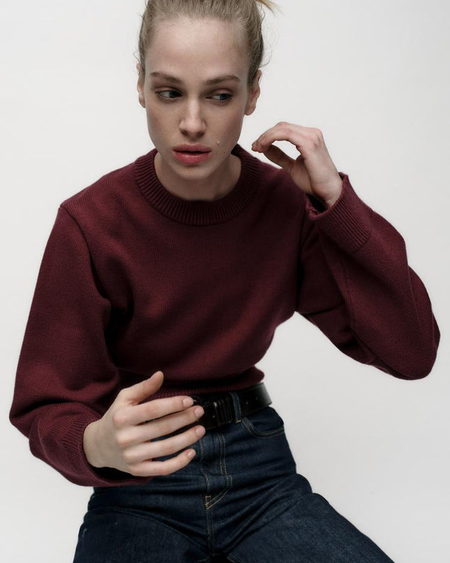 Cropped Knit Sweater with Wide Sleeves