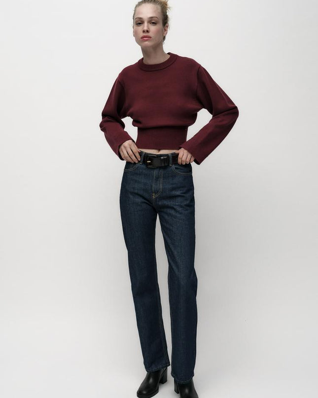 Cropped Knit Sweater with Wide Sleeves