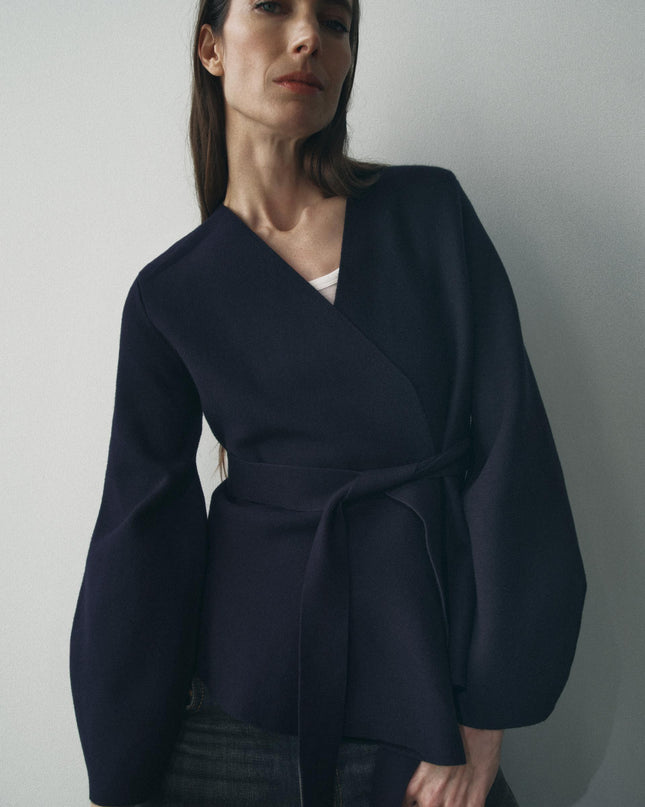 BELTED BLAZER WITH SHOULDER PADS