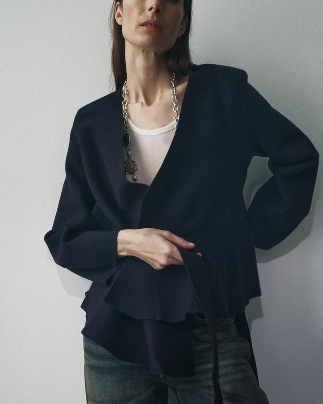 BELTED BLAZER WITH SHOULDER PADS