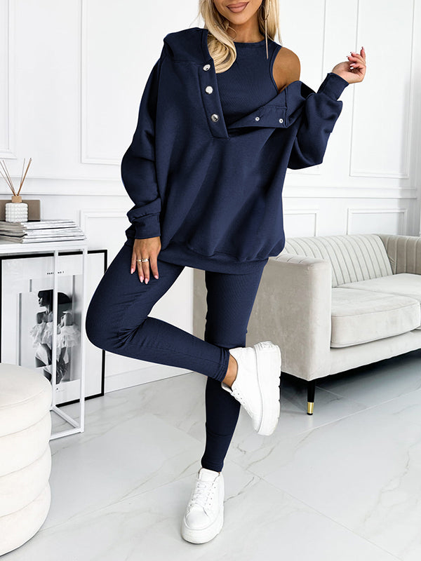 Hooded Casual Sweatshirt & Pant Set