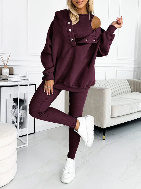 Hooded Casual Sweatshirt & Pant Set