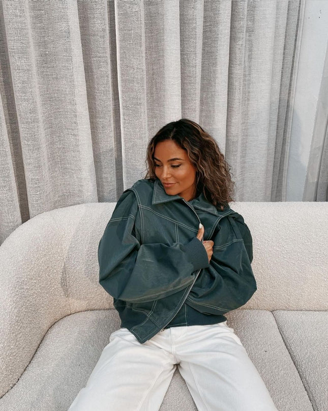 Leather Look Viral Bomber Jacket