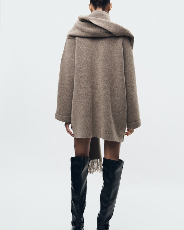 SHORT KNIT COAT WITH SCARF