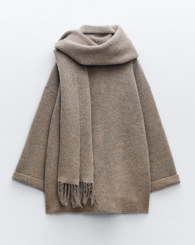 SHORT KNIT COAT WITH SCARF