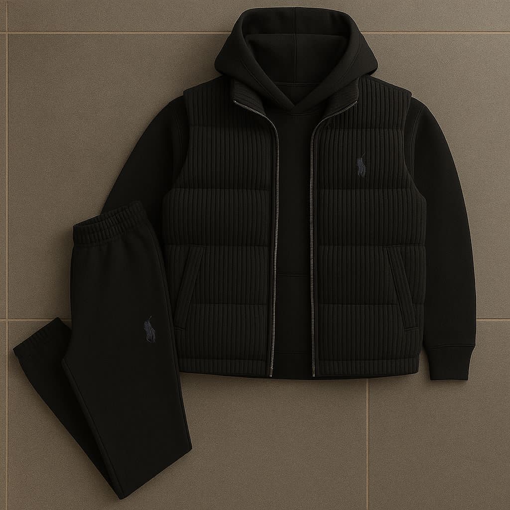 Hoodie, Quilted Vest & Pants Set