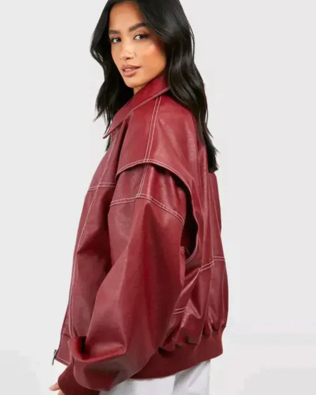 Leather Look Viral Bomber Jacket