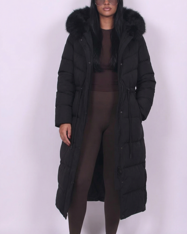 Fur Hooded Longline Coat