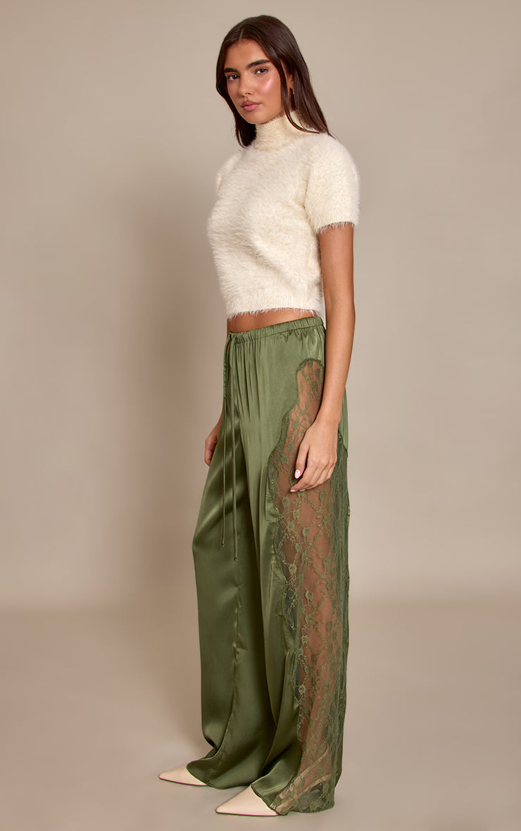 Satin Cargo Lace-Up Pants