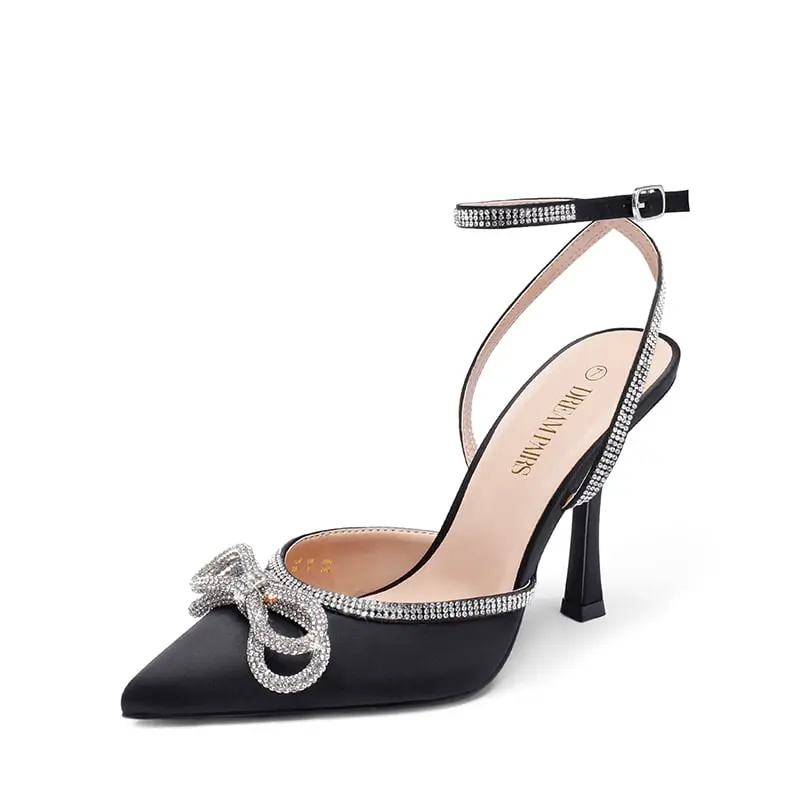 Rhinestone Strapped Flare High-Heel Pumps