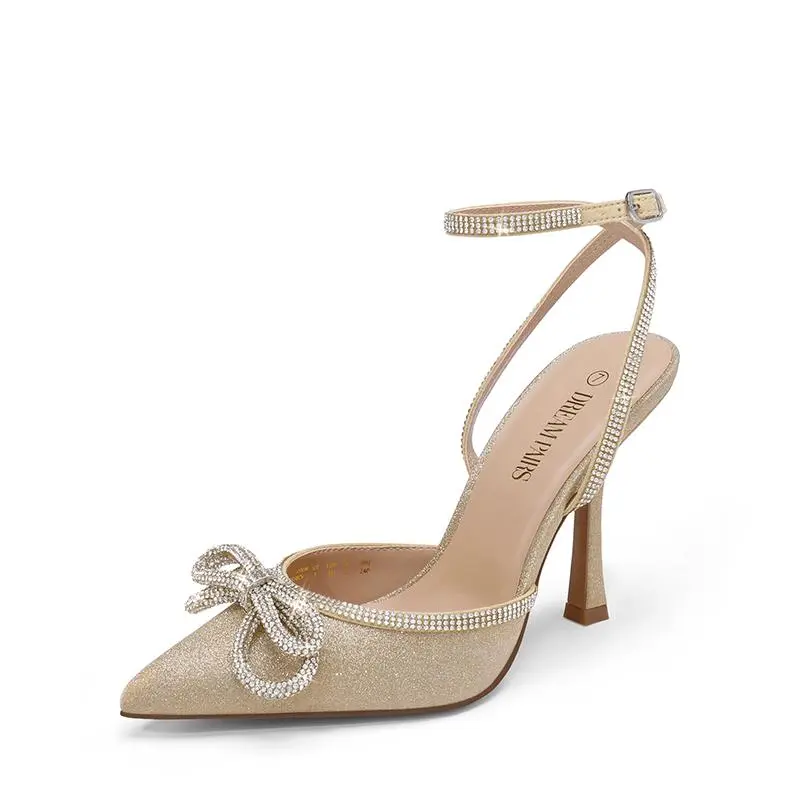 Rhinestone Strapped Flare High-Heel Pumps