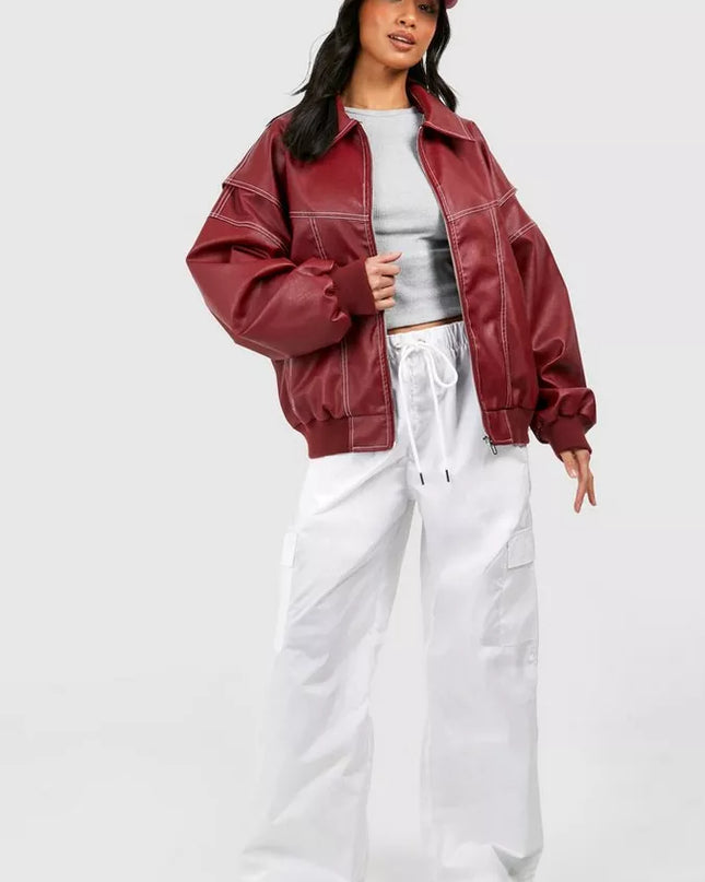 Leather Look Viral Bomber Jacket