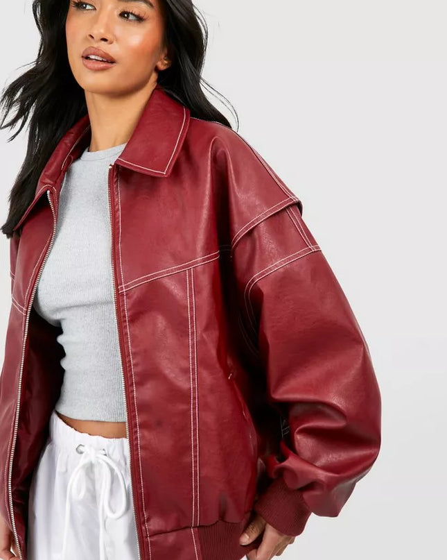 Leather Look Viral Bomber Jacket