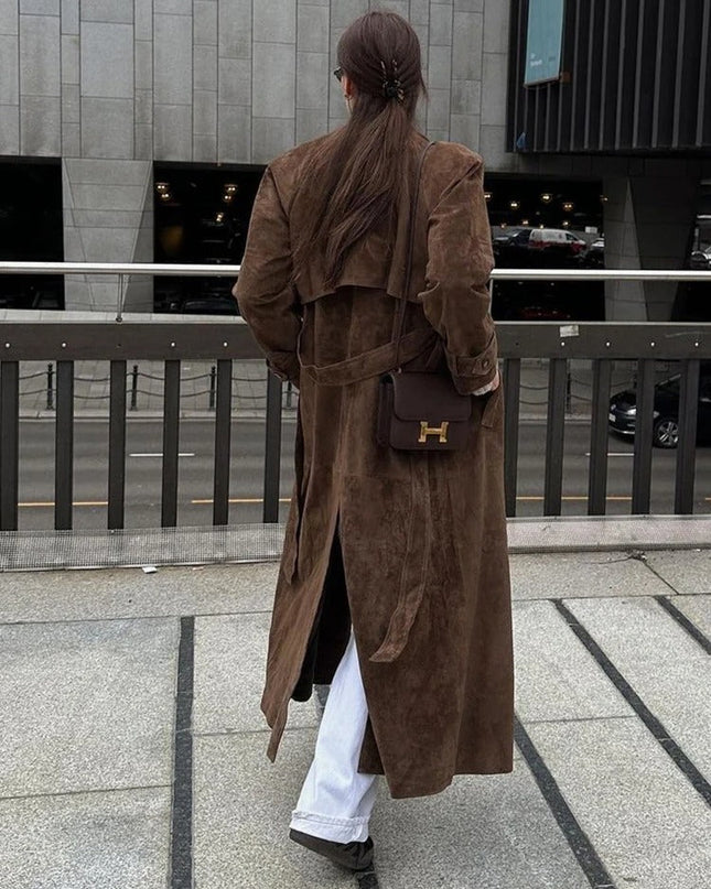 Suede Leather Trench Coat